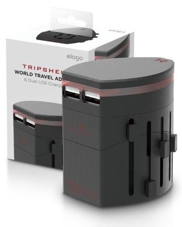 USB Charger, Elago Tripshell World Travel Adapter II, Dual USB, захранване 2 USB изхода и преходници за цял свят (17634)