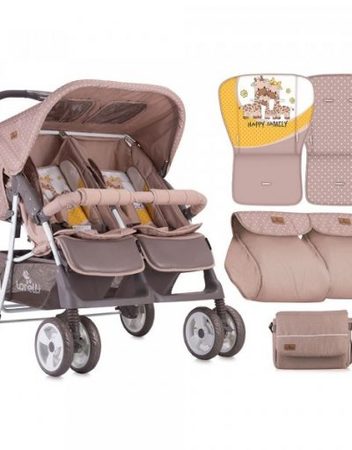 LORELLI CLASSIC Количка за близнаци TWIN BEIGE&YELLOW HAPPY FAMILY 1002007/1803