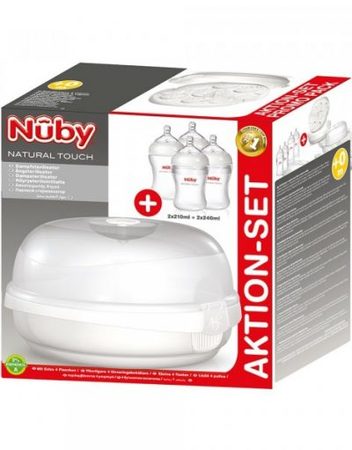 NUBY Стерилизатор за микровълнова фурна + 2 бр. шишета 210 мл. NATURAL TOUCH VP30