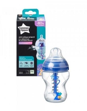 TOMMEE TIPPEE Шише за хранене с декорация 260 мл. 0+ ANTI-COLIC СИН 42257575