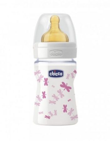 CHICCO N0209 Шише стъкло каучук 150 мл. РОЗОВО 70810.11