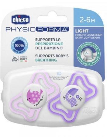 CHICCO N0359  Залъгалка силикон 2-6 м. 2 бр PHYSIO LIGHT МОМИЧЕ