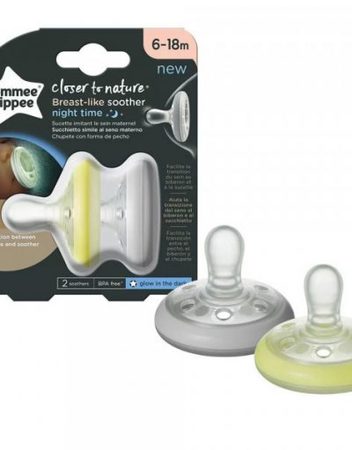 TOMMEE TIPPEE Ортодонтични залъгалки 6-18 м. BREAST-LIKE NIGHT TT.0208