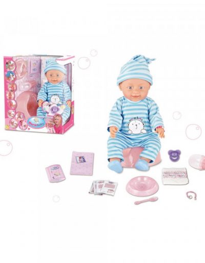 WARM BABY Кукла бебе пишкаща и плачеща с раирана дрешка ZY328622/8004-404B