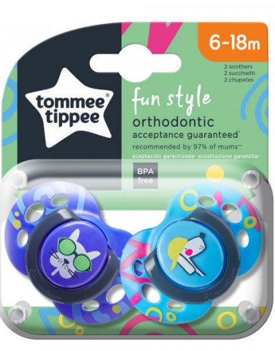 TOMMEE TIPPEE Ортодонтични залъгалки 6-18 м. FUN STYLE КУЧЕ TT.0084.001